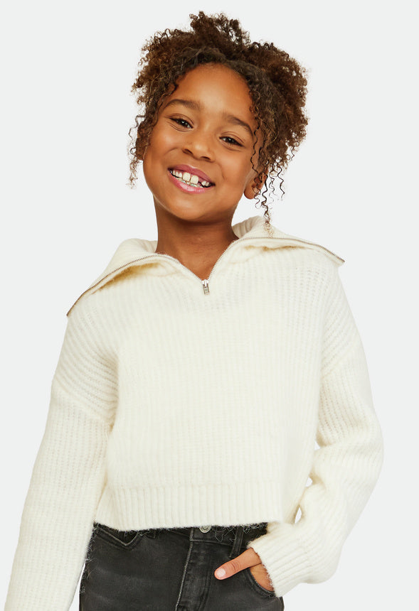Cropped Funnel Neck Sweater Cream