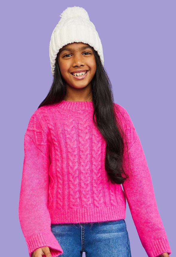 Cable Knit Cropped Sweater Pink
