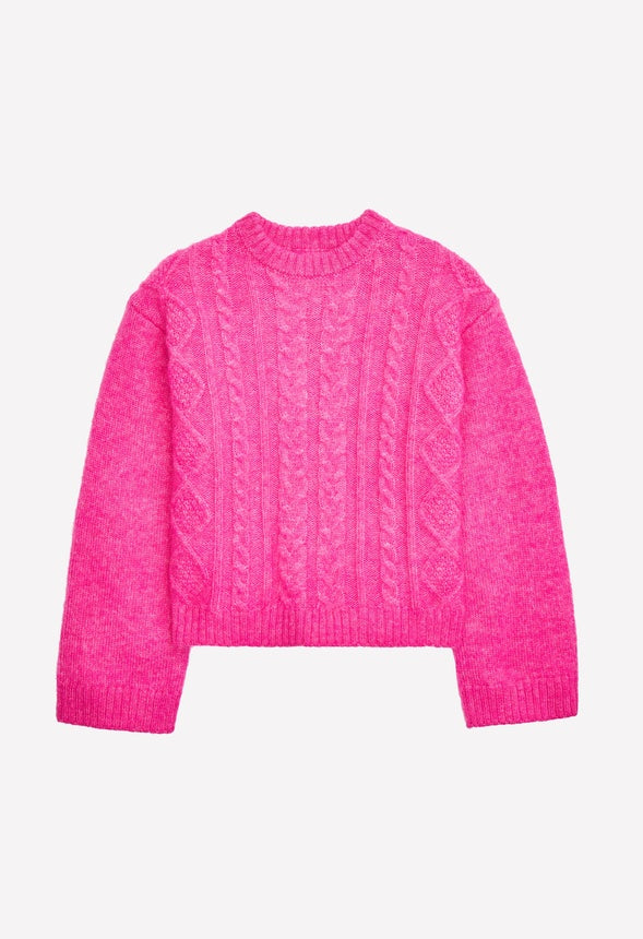 Cable Knit Cropped Sweater Pink