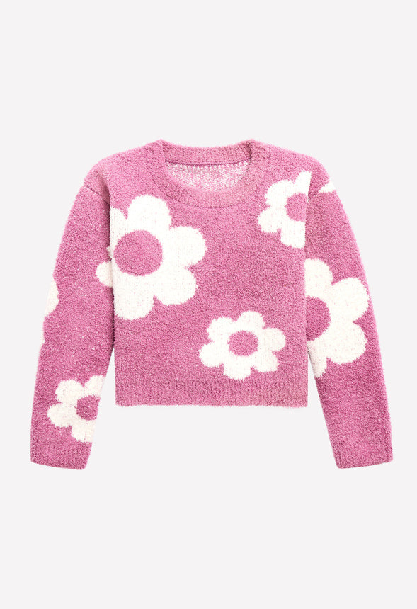 Cozy Floral Sweater Purple