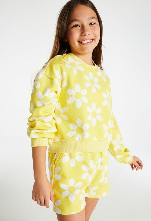 Floral Cropped Sweatshirt Yellow