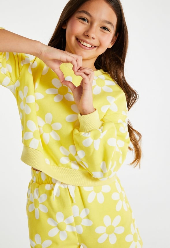 Floral Cropped Sweatshirt Yellow