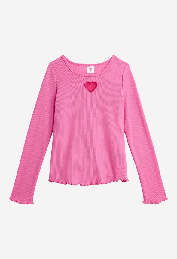 Heart Cut Out Ribbed Top Pink