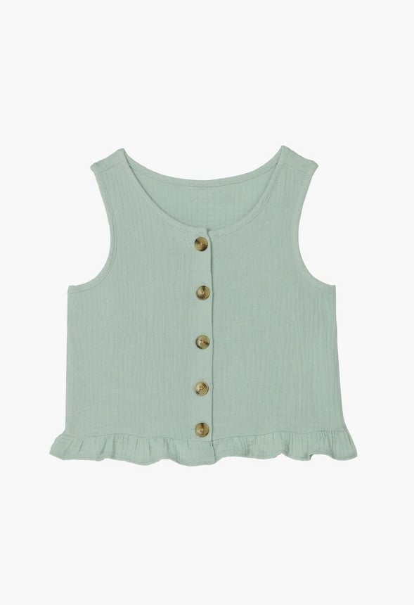Crinkle Knit Ruffle Hem Tank Green