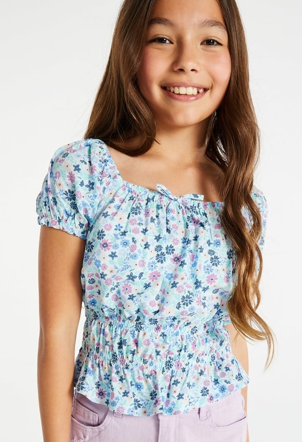 Floral Blouson Top Blue