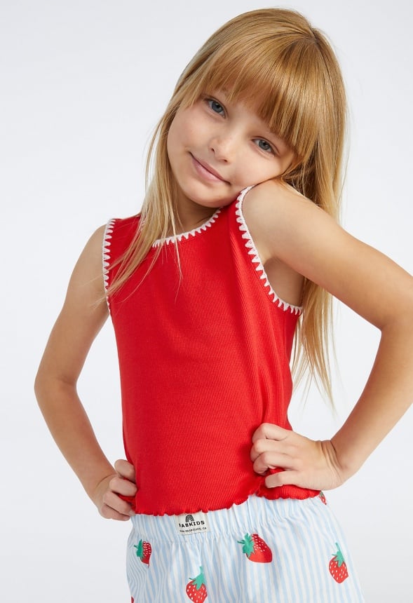 Lettuce Hem Cropped Tank Red