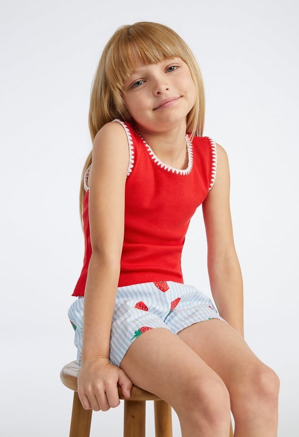Lettuce Hem Cropped Tank Red
