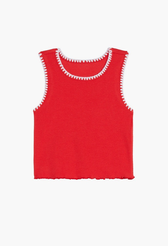 Lettuce Hem Cropped Tank Red