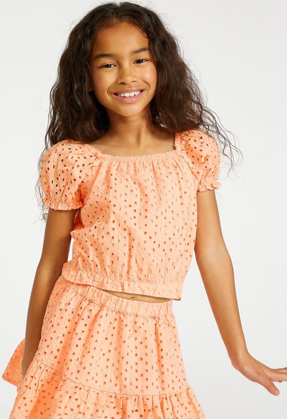 Eyelet Cropped Top Coral