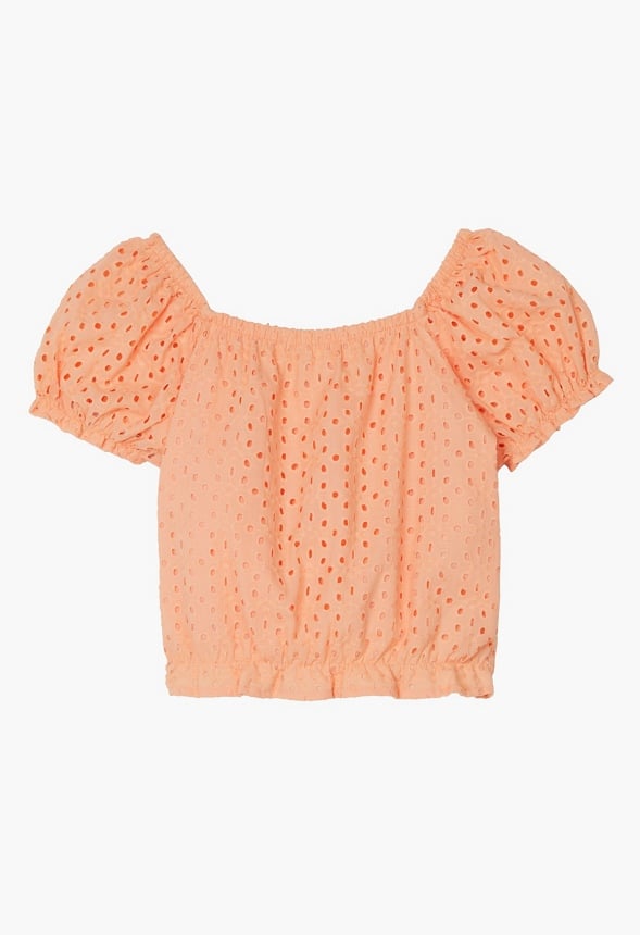 Eyelet Cropped Top Coral