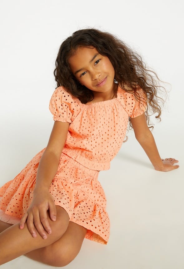 Eyelet Cropped Top Coral