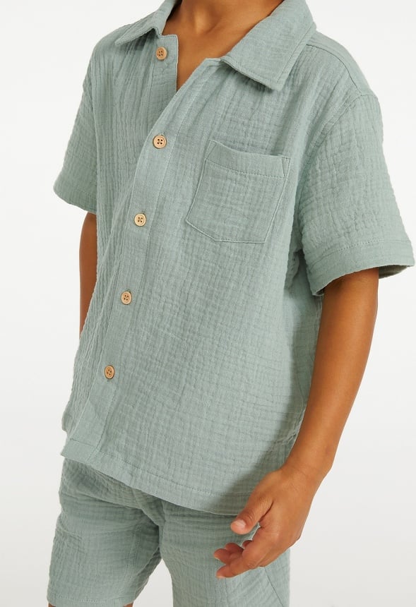 Gauze Button Up Shirt Green
