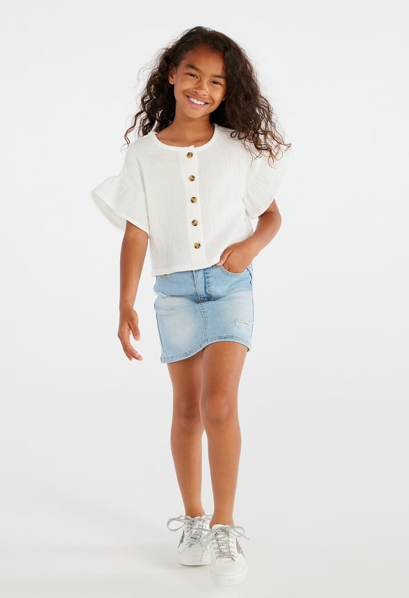 Ruffle Sleeve Top White