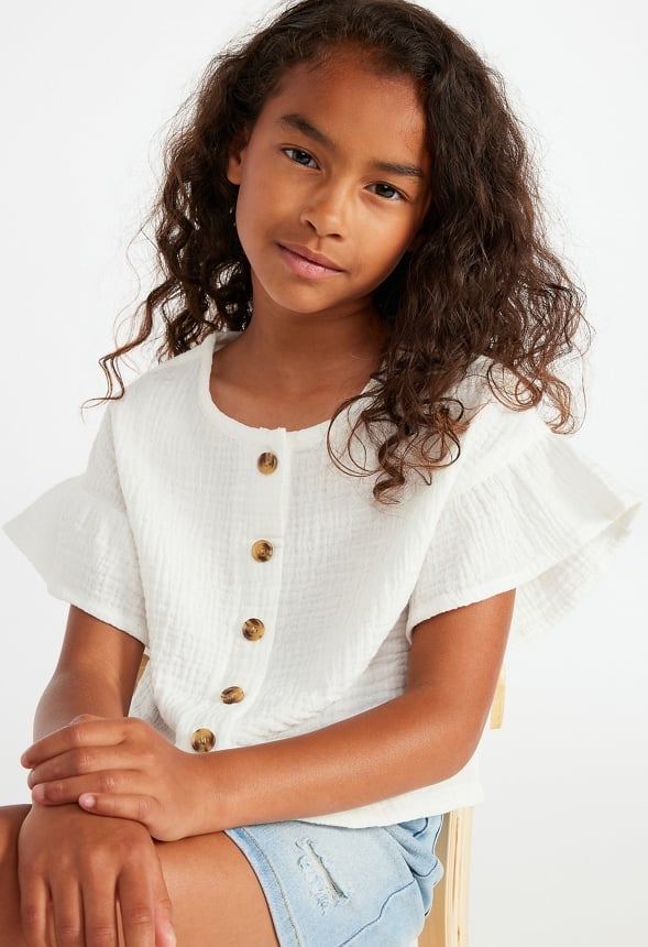 Ruffle Sleeve Top White